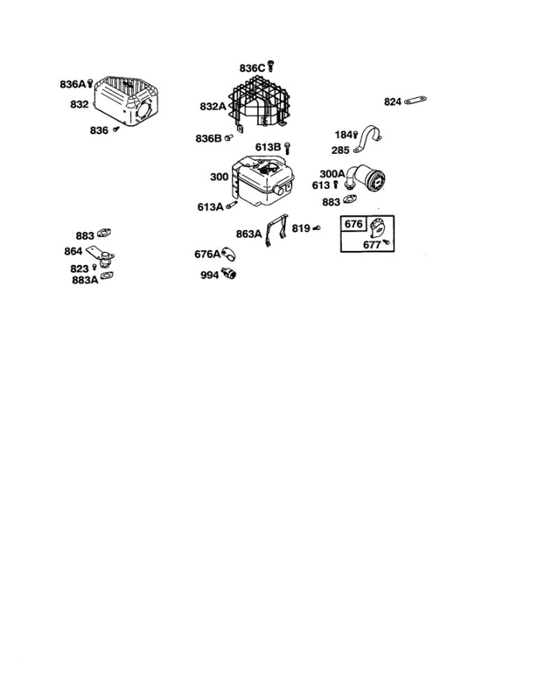 Muffler Guard Diagram and Parts List for 0105-0109-0110 Briggs and Stratton Engine